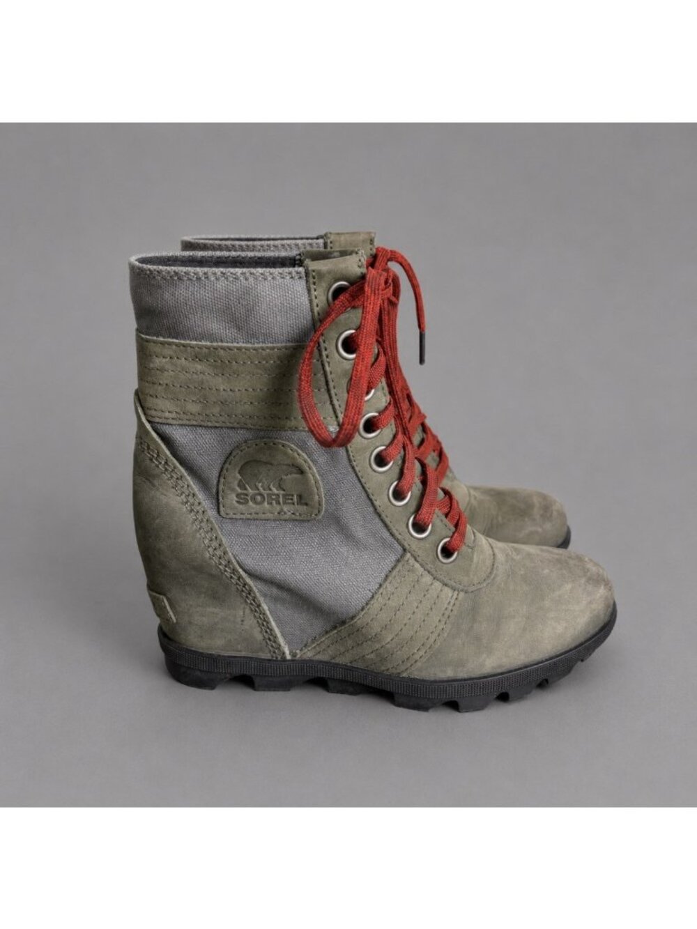 SOREL Womens Size 6 Lexie Waterproof Wedge Boots Olive Green/Gray NL3046-051